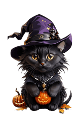 cute clipart halloween black cat with wizard ha...