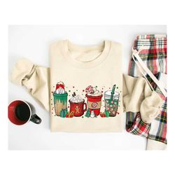Christmas Coffee Shirt, Christmas coffee Sweatshirt, Coffee Lover gift, Latte Drink Crewneck, Women Holiday Sweater, Xma