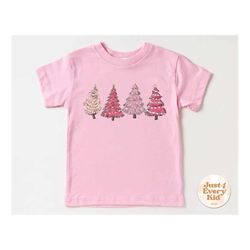 pink tree christmas shirt, merry christmas toddler shirt, christmas toddler outfit, little girl shirt, christmas gift, c