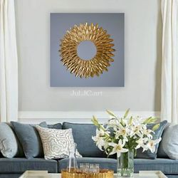 gray and gold abstract painting original wall art | gold petals textured art modern wall decor