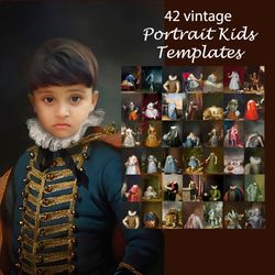 bundle 42 vintage royal portrait templates, children portrait, digital background jpg