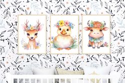 watercolor baby animals nursery printable wall art set of 6 baby cute animals