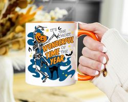 halloween mug, halloween pumpkin coffee mug, it's the most wonderful time of the year, black cat mug, dancing skeleton m