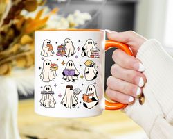 halloween mugs, ghost halloween mug, ghost reading books mug, book lover mug, book lover gifts, teacher mug, halloween g