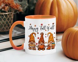 happy fall y'all mug, gnome coffee mug, fall gnomes mug, thanksgiving gifts, pumpkin gnome mug, fall decor, fall camping