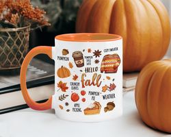 hello fall coffee mug, fall mug, pumpkin spice mug, autumn mug, fall cups, cute mugs for women, fall decor, autumn decor