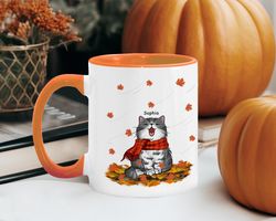 personalized fall cat mug, custom cat mug, fall decor, fall gifts for cat lovers, fall leaves decor, autumn mug decor, f