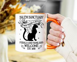 salem sanctuary for wayward cats mug, black cats mug, mystical cat, halloween coffee mug, halloween gifts, witch mug, sp