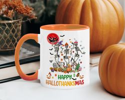 skeleton thanksgiving, halloween and christmas mug, happy hallothanksmas mug, halloween mug, thanksgiving gifts, christm