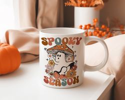 spooky season mug, funny ghost mushroom mug, ghost mug, magic mushroom mug, autumn mug decor, fall mug decor, halloween