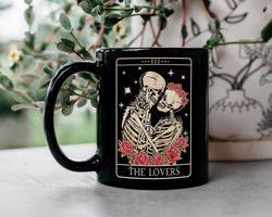 tarot card the lovers mug, couple skeleton mug, halloween coffee mug, halloween gift for wife husband, halloween gothic