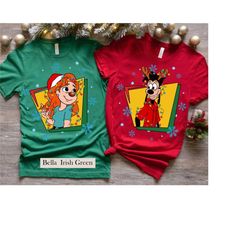 retro 90s max and roxanne christmas lights couple matching shirt,disney a goofy movie tee,mickey's very merry christmas,