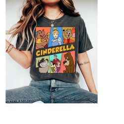 retro 90s vintage disney cinderella group characters shirt, cinderella princess, jaq and gus shirt, disney matching fami