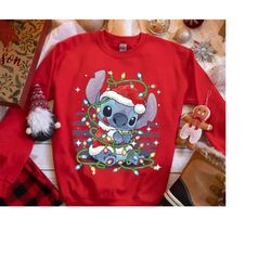 retro lilo & stitch christmas lights portrait sweatshirt, very merry christmas party 2023 t-shirt, disney disneyland hol