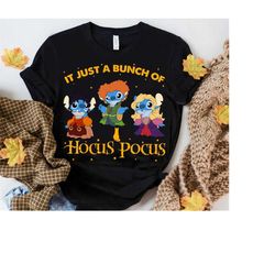disney stitch sanderson sisters costume shirt, it's just a bunch of hocus pocus shirt, disneyland halloween party family