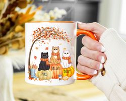 autumn cat mug, fall mugs, custom cat mug, cat mom mug, cat dad mug, halloween mug, cat lover gifts, cat mom gifts, cat