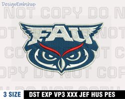 florida atlantic owls embroidery designs, ncaa logo embroidery files, machine embroidery pattern