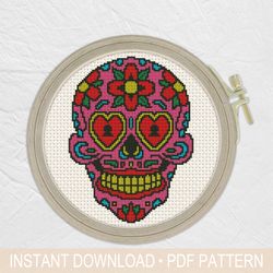 sugar skull cross stitch pattern pdf, mexican cross stitch - instant download