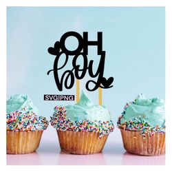 oh boy svg, baby shower cake topper svg, gender reveal svg, baby boy cake topper svg, hand lettered svg, oh baby svg, it