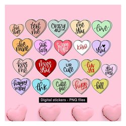 conversational hearts digital stickers png only, digital valentine's day stickers, digital stickers png files, candy hea