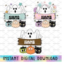 bundle custom ghost halloween png, boo png, spooky ghost, black cat png, trick or treat, retro halloween png, fall pumpk