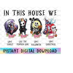 in this house we love halloween png, halloween horror png, horror characters, movie killers, happy halloween png, skelet