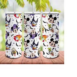 happy halloween 20oz skinny tumbler png, boo png, trick or treat png, spooky season, mouse and friend halloween png, hal