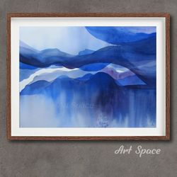 original watercolor painting "waves" abstraction-blue painting-waves-blue painting-watercolor painting-abstract painting