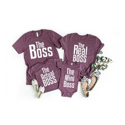 the boss the real boss the acutal boss the baby boss family shirts, matching mom dad and kids shirts, funny family t-shi