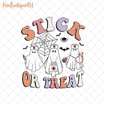 stick or treat png, cute spooky nurse png, ghost nurse png, retro halloween nursing png, spooky er icu nurse png, nurse