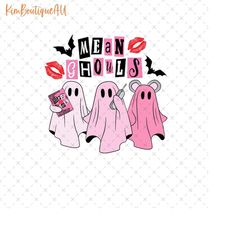 mean ghouls png, mean girls png, pink doll ghost halloween png, pink ghouls png, cute spooky doll png, spooky vibes png,