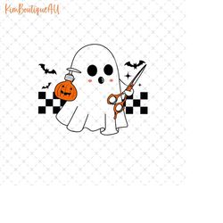 ghost hair stylist png, spooky hair stylist png, cute halloween hair stylist png, trick or trim, halloween hairdresser,
