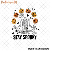 stay spooky png, dancing skeleton halloween png, pumpkin halloween png, funny skeleton png, spooky season png, retro hal