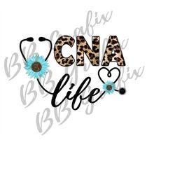 digital png file cna life sunflower leopard cheetah print certified nurse assistant stethoscope clip art sublimation des