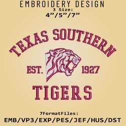 texas southern tigers embroidery design, ncaa logo embroidery files, ncaa tigers, machine embroidery pattern