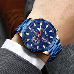 luminous stainless steel men's quartz watch