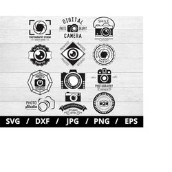 photography studio logo sets collection illustration svg, photo studio camera design elements emblems icon badge sets cl