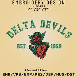 delta devil embroidery design, ncaa logo embroidery files, ncaa delta devil, machine embroidery pattern