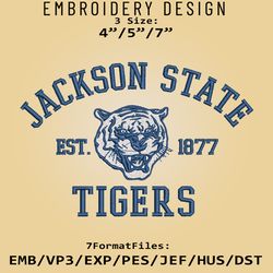 jackson state tigers embroidery design, ncaa logo embroidery files, ncaa tigers, machine embroidery pattern