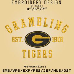 grambling state tigers embroidery design, ncaa logo embroidery files, ncaa tigers, machine embroidery pattern