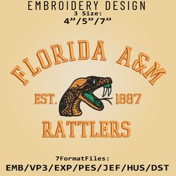 florida a&m rattlers embroidery design, ncaa logo embroidery files, ncaa rattlers, machine embroidery pattern