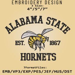 alabama state hornets embroidery design, ncaa logo embroidery files, ncaa hornets, machine embroidery pattern