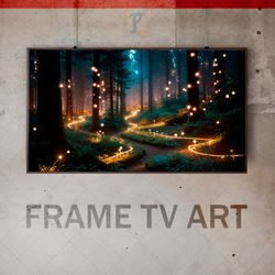 samsung frame tv art digital download, frame tv art mystical forest, frame tv mystical landscape, glowing path, fairy