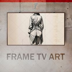 samsung frame tv art digital download, frame tv art half-naked woman, frame tv bdsm stylistics, pencil drawing, charcoal