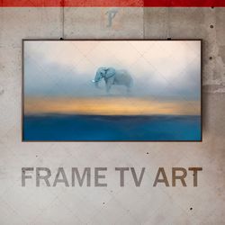 samsung frame tv art digital download, frame tv elephant art, frame tv wildlife painting, dense fog, misty landscape