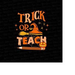 groovy halloween trick or teach retro pumpkin teacher t-shirt digital png