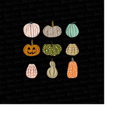 fall pumpkin bundle, sublimation design, doodle pumpkins, trendy fall colors png digital download, fall png, autumn png