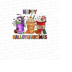 happy hallothanksmas coffee png, coffee clipart, fall png, halloween png, christmas png, western png, instant download,