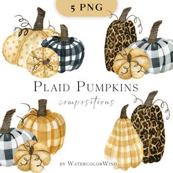 fall plaid pumpkin compositions sublimation designs, checkered and leopard pumpkin png clipart