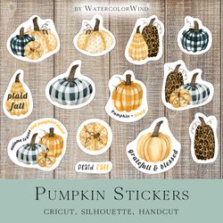 pumpkin printable stickers for cricut, silhouette, handcut, fall plaid cute pumpkins